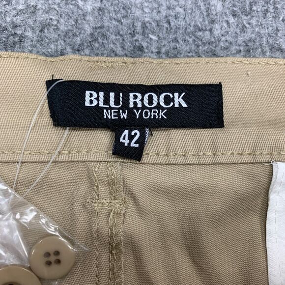 Blu Rock Shorts Mens 42 Khaki Cotton Blend 4 Way Stretch Cargo Pockets Belted - Picture 6 of 13
